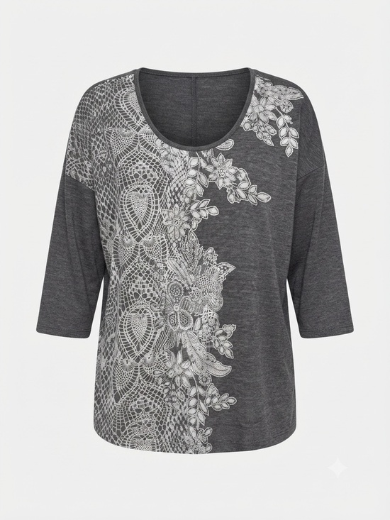 Just My Size Tops - JUST MY SIZE 2X Women's Charcoal Gray Floral Lace-Print Scoop Neck Top